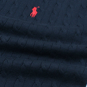 RL BUTTON DOWN CABLE KNITTED POLO BLUE
