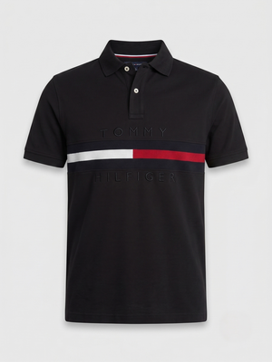 TH CHEST STRIPE POLO SHIRT BLACK