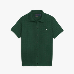 RL BUTTON DOWN CABLE KNITTED POLO GREEN