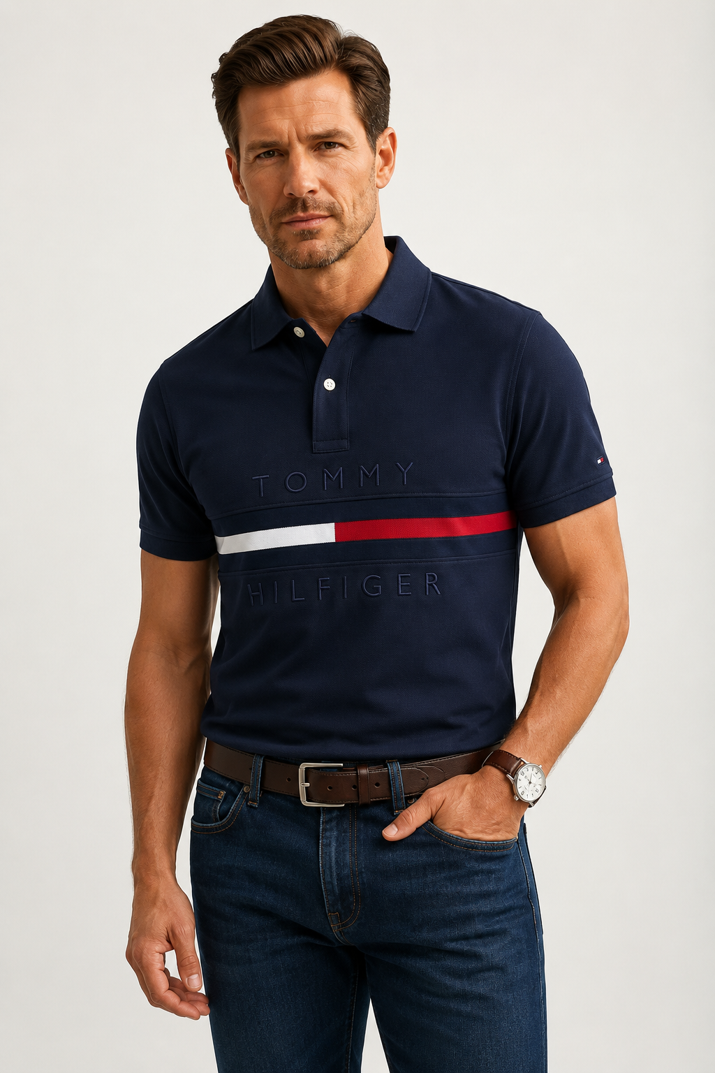 TH CHEST STRIPE POLO SHIRT BLUE