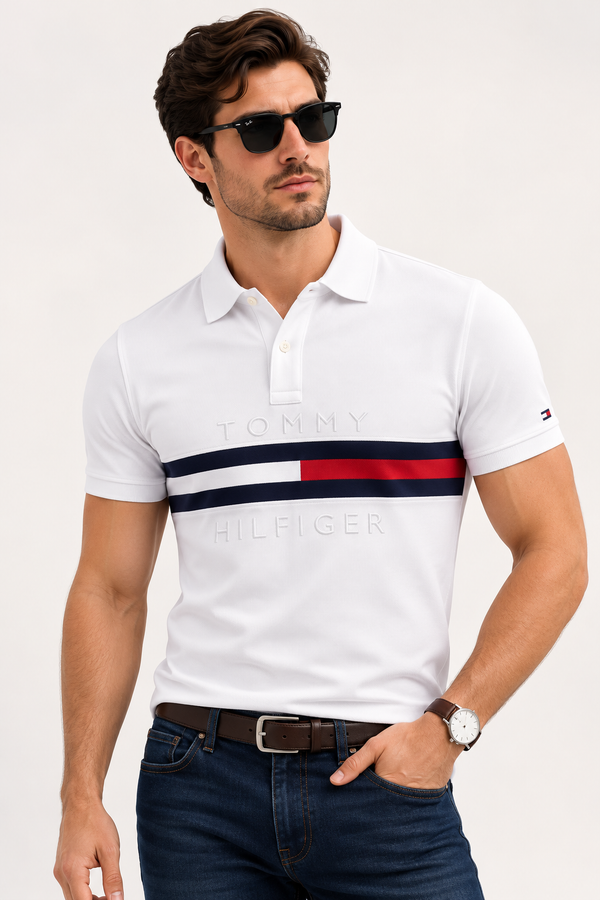 TH CHEST STRIPE POLO SHIRT WHITE