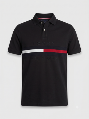 TH CHEST STRIPE POLO SHIRT BLACK