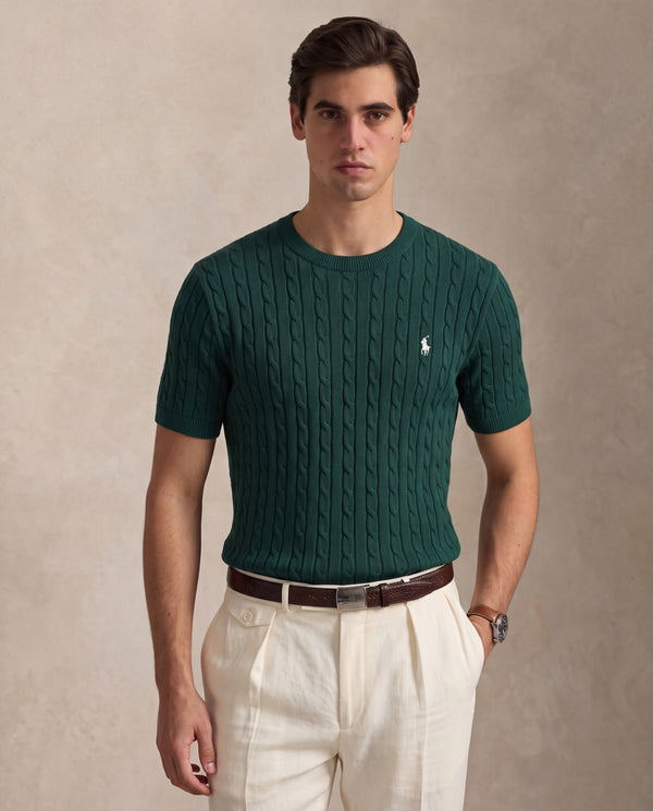 RL CABLE KNITTED ROUND NECK GREEN