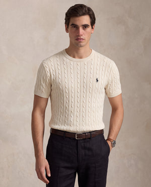 RL CABLE KNITTED ROUND NECK OFF WHITE