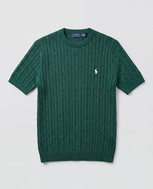 RL CABLE KNITTED ROUND NECK GREEN