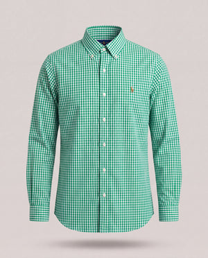 PRL CHECK GREEN BUTTON DOWN SHIRT