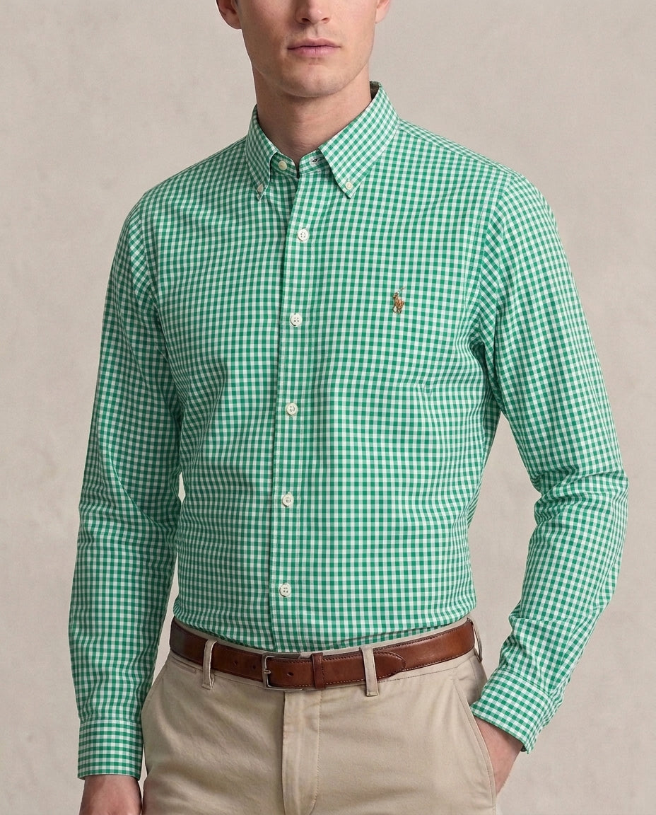 PRL CHECK GREEN BUTTON DOWN SHIRT