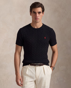 RL CABLE KNITTED ROUND NECK BLACK