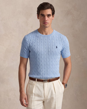 RL CABLE KNIT ROUND NECK SKY BLUE