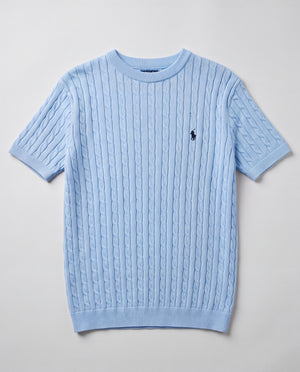 RL CABLE KNIT ROUND NECK SKY BLUE