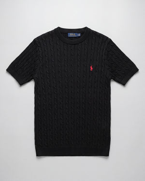RL CABLE KNITTED ROUND NECK BLACK