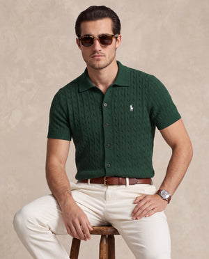 RL BUTTON DOWN CABLE KNITTED POLO GREEN