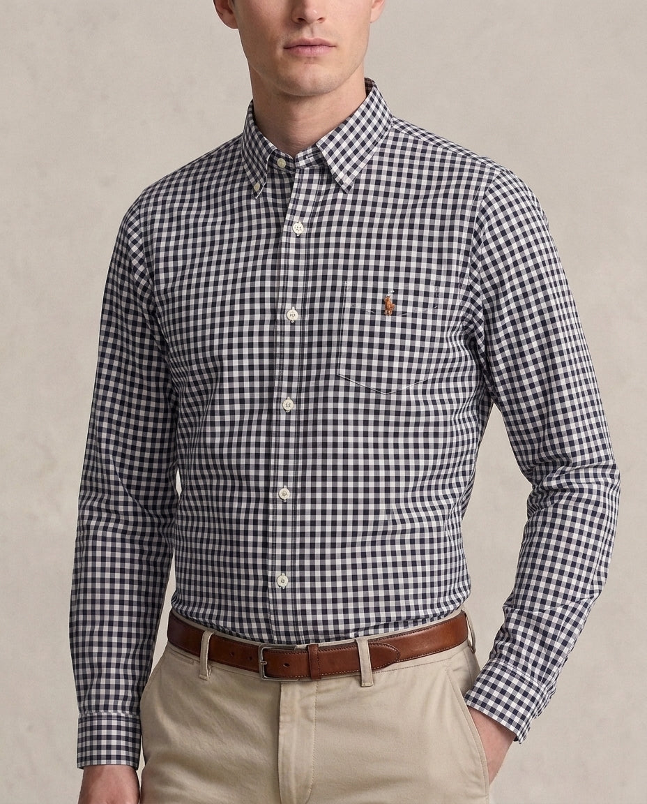 PRL CHECK BLACK BUTTON DOWN SHIRT
