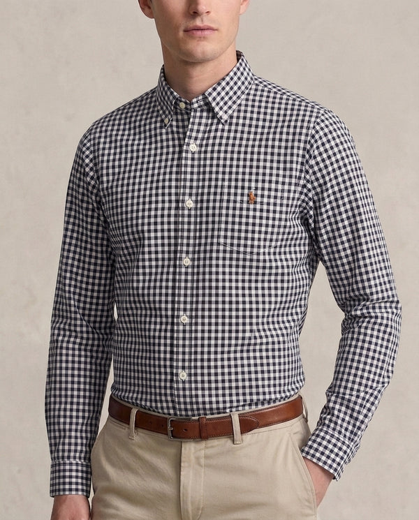 PRL CHECK BLACK BUTTON DOWN SHIRT