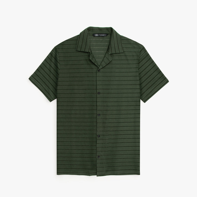 ZRA CUBAN COLLAR DARK GREEN SHIRT