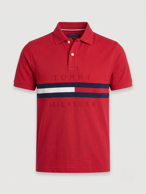 TH CHEST STRIPE POLO SHIRT RED